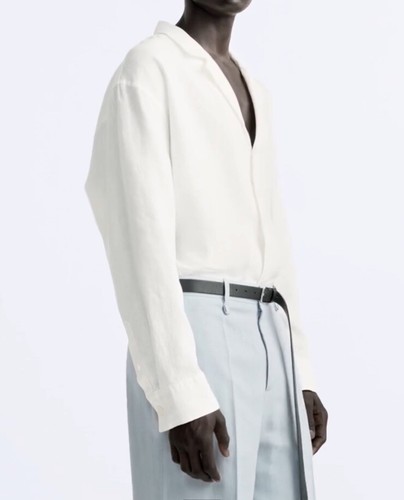 Relaxed fit shirt linen fabric Notched lapel collar long sleeves Zara White S& L - Picture 5 of 10