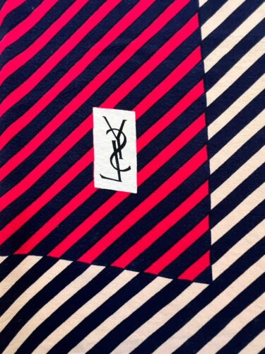 35" YSL Yves Saint Laurent Red Blue Stripe Hand Roll Silk Scarf GREAT CONDITION - Picture 3 of 17