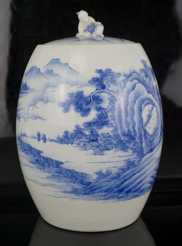 Antique Japanese Blue and White Hirado Mizusashi Jar & Cover 19th C Edo-Meiji