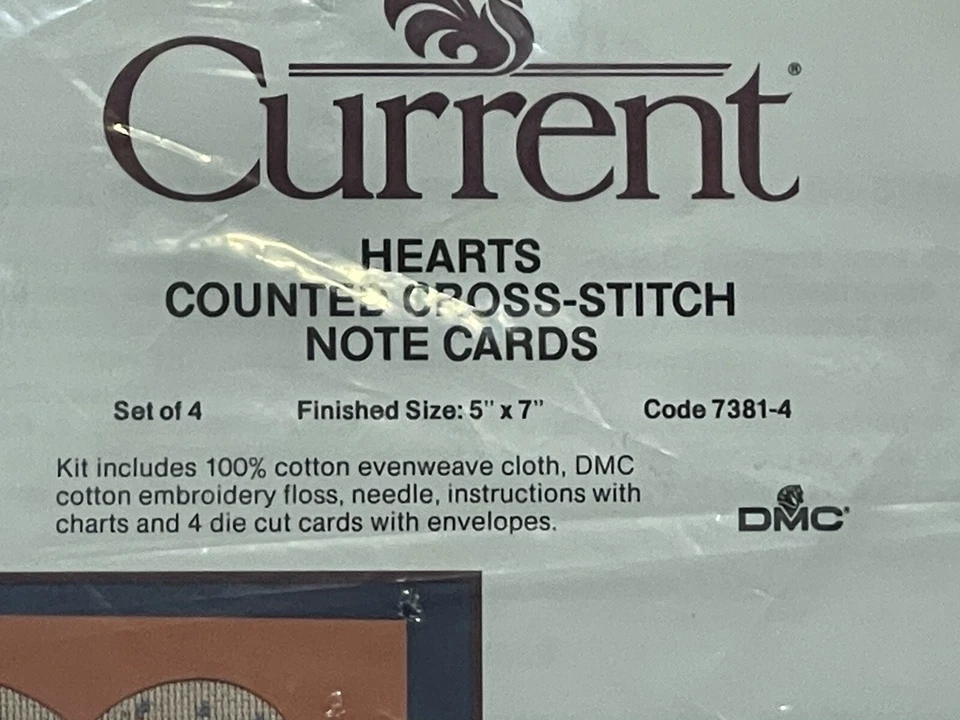 Vintage 1996 CURRENT Hearts Counted Cross Stitch Note Card Set Of 4 NEW 5 X 7 - Image 2 of 3