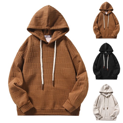 Mens Spring And Fall Plaid Hooded Sweatshirt Long Sleeve Solid Color Hoodie Tops - Bild 6 von 20