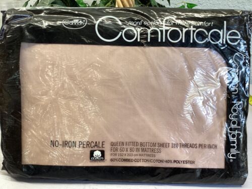 Vintage CANNON ROYAL FAMILY Percale Queen Fitted Bottom Sheet Taupe No-Iron New