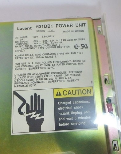 Avaya Lucent Power Unit Series 1:4 / 120VAC / 5.9Amp / 60Hz #631DB1 - Picture 2 of 6