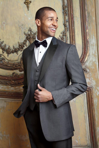 Milan 1-Button Steel Grey Peak Lapel Wool Blend Slim Fit Tuxedo - Bild 1 von 2