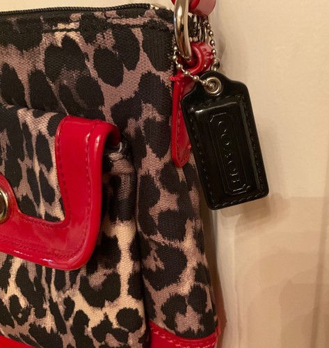 Coach Park Ocelot Print Swingpack Crossbody Bag- Multi/Red Trim- Free Ship - Picture 4 of 10