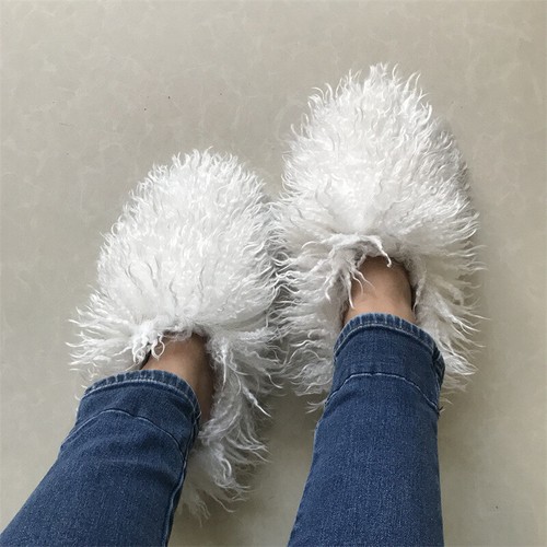 Women Faux Fur Slides Fuzzy Fluffy Slippers Flat Sandals Round Toe Mongolian - Picture 7 of 20