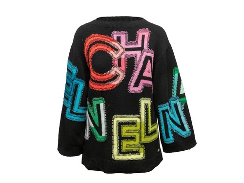 Black & Multicolor Chanel Cashmere-Blend Logo Knit Sweater Size FR 36