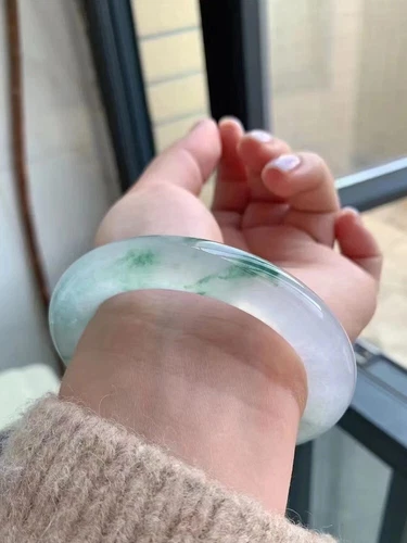 Myanmar Laokeng Jade Bracelet High Ice Floating Flower Light Green Jade Bracelet - Picture 3 of 6