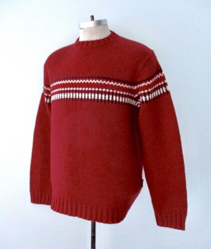 Maglione collo a vite nuovo con etichette American Eagle rosso a righe geometriche 100% lana d'agnello M - Foto 2 di 6