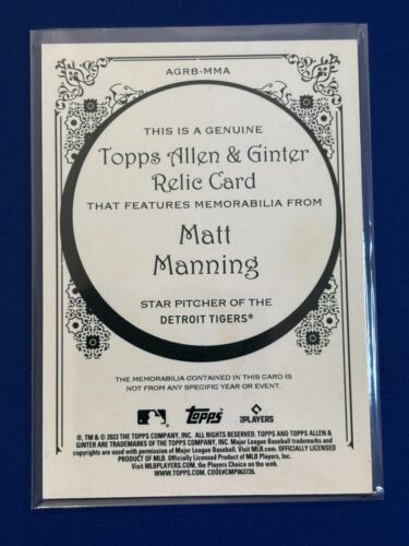 ⚾ Camiseta de béisbol 2023 Topps Allen & Ginter reliquia #AGRB-MMA Matt MANNING ⚾ - Imagen 2 de 2
