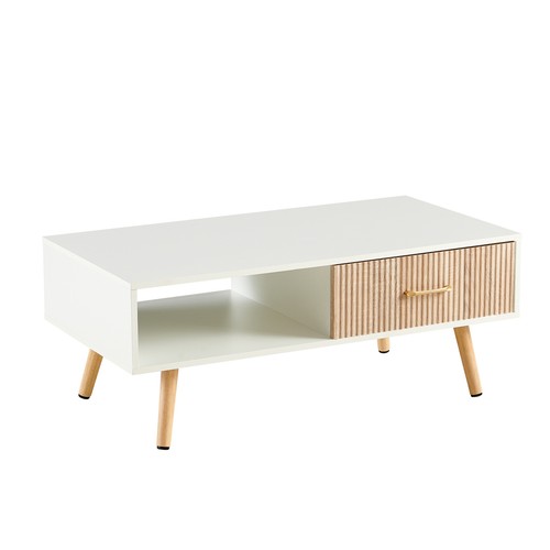 Rectangle Coffee Table w/Solid Wood Legs,Sliding Drawer for Storage,Modern Table - Picture 9 of 13