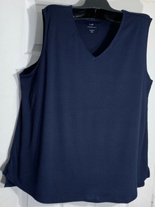 New-J-Jill-women-Plus-size-2x-perfect-Pima-Sleeveless-V-Neck-Tee-Navy