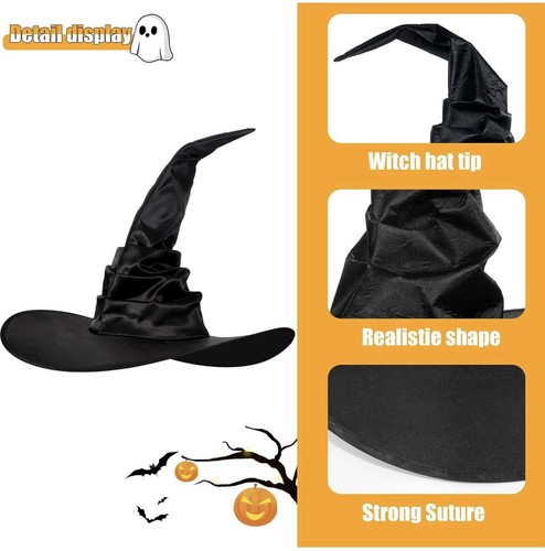 NEW Women’s Girls Witch Witches Hat Elegant Costume Accessory Adjustable OSFA - Picture 2 of 3