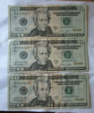 $20 SERIES 2009 FRN REPLACEMENT *STAR NOTES, LOT OF 3, NY,NY, CIRCULATED 