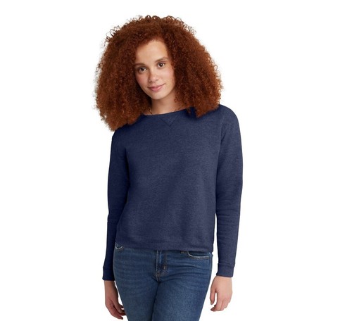 Hanes Women's ComfortSoft EcoSmart V-Notch Fleece Sweatshirt, Navy Heather XL