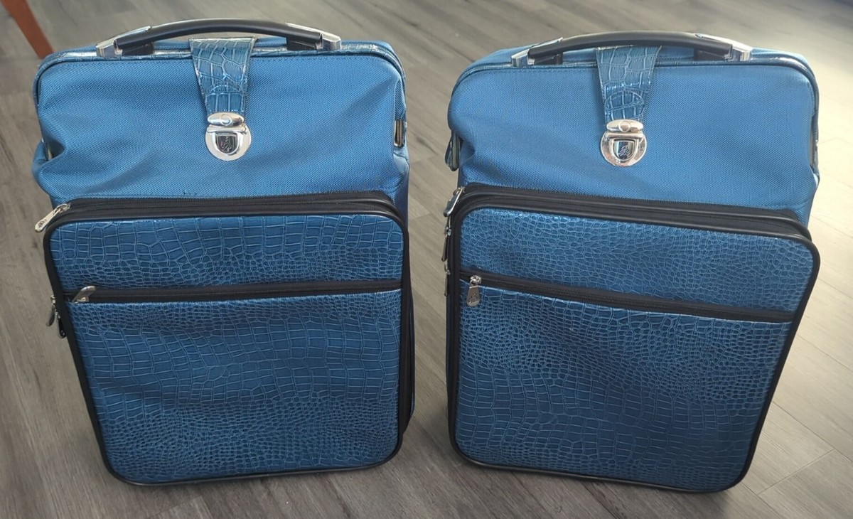 X Joy Mangano JM TuffTech Blue Faux Alligator Roll Pull Luggage *Please  Read - Main Image