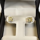 Canary Yellow Man Made 14k Solid Gold 2 Ct Studs Diamond Earrings Princess Fancy