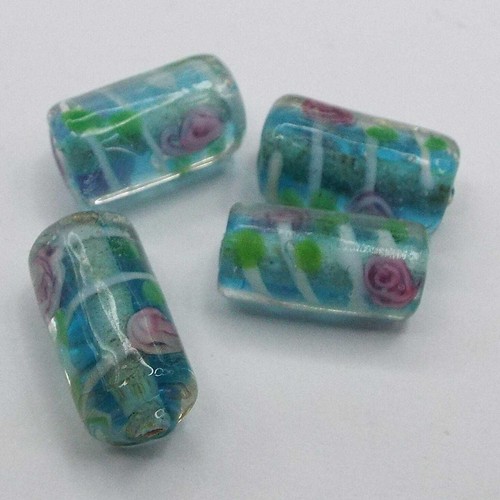 Cylinder Glass Beads Lampwork Decorated Jewellery Tube Barrel BUY 4 Or 8 427D - Picture 7 of 14
