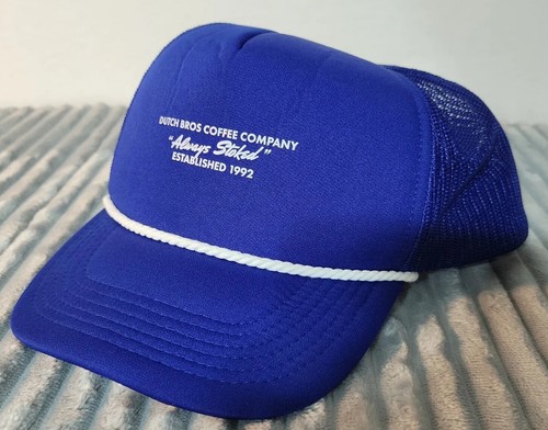 Dutch Bros Retro Foam Trucker Snapback Hat Blue Mesh Rope Coffee Co Vtg Style