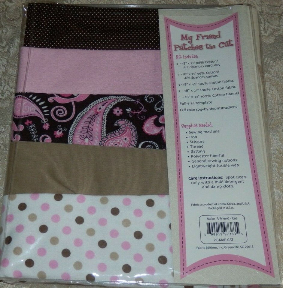 QUICK CRAFTS MAKE A FRIEND PATCHES THE CAT STUFFED ANIMAL KIT 10.5 x 15