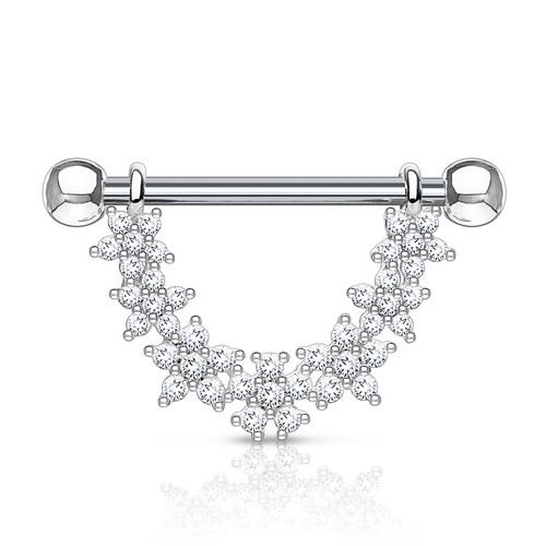 CZ Paved Linked Flower Dangle Surgical Steel Nipple Rings Shield 14G 9/16" - Picture 7 of 7