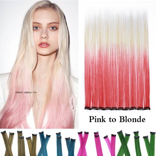 10 Stck. Farbe 22 Zoll lockige Haarverlängerung Clip in für Frau Mädchen Haar Highlights blau - Bild 52 von 53