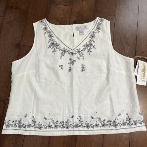 Maggie McNaughton Sleeveless Embroidered Top Womens 3X White 100% Washable Linen - Picture 11 of 24