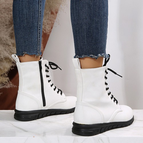 Ankle Boots Womens Women Lace Up Work Comfortable Side Zip Casual Booties Shoes - Picture 15 of 63