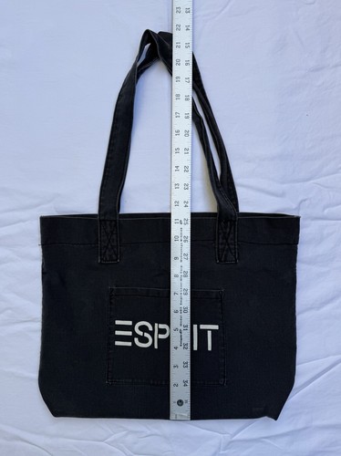 Vintage ESPRIT große Baumwoll-Schultertasche mit Logo auf Fronttasche - schwarz - Bild 4 von 12