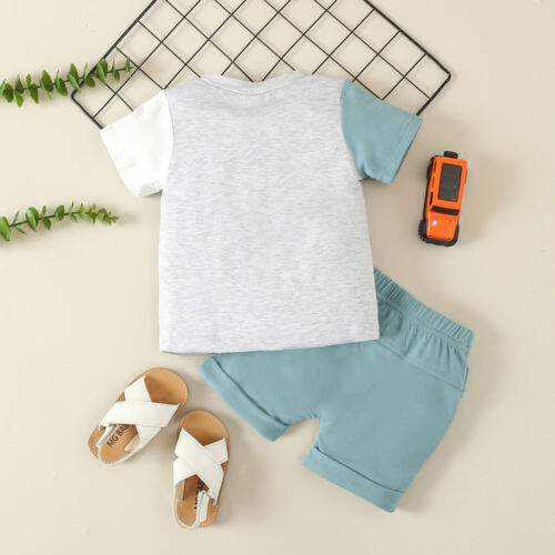 2PCS Kids Boys Tracksuit Outfit Set Summer Short Sleeve T Shirt Shorts Clothes - Picture 20 of 34
