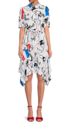 NWT Women Karl Lagerfeld Burgee Print White Knee Length Dress,Sz2; Ret$149.00 - Picture 2 of 17