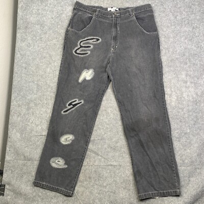 Vintage Enyce Jeans Mens 42 Black Denim Y2K Baggy Wide Leg