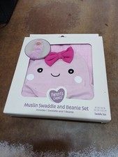 Muslin Swaddle And Beanie Set Pink Parents Choice 100 Cotton 40inx40in Brand New