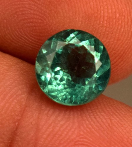 Piedra preciosa de apatita azul verdoso natural certificada 2,80 quilates corte redondo suelta - Imagen 4 de 5