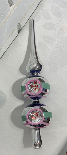 Topper de árbol de vidrio Mid Century plateado rosa verde azul 4 hendiduras - Imagen 5 de 5