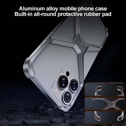Hard Metal Armor Removable X Type Rimless Case For iPhone 15 14 13 Pro Max - Picture 5 of 23