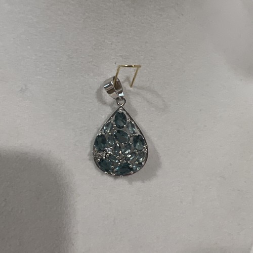 Genuine London blue Topaz Pendant 2.00 S.S. 925 Swarovski Crystals .50 NEW - Picture 4 of 10