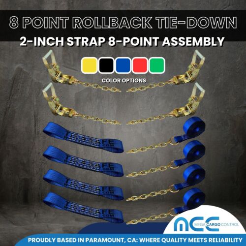 USA 8 Point Rollback Tie Down Kit w/ Chain Ends for Car Hauler Carrier Tow Truck - Foto 2 di 7