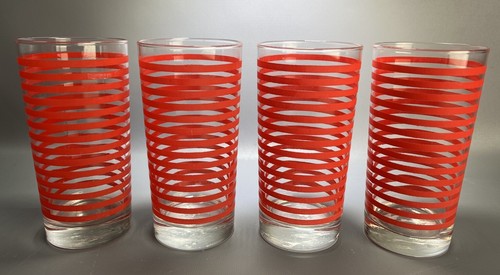 Vintage LIBBEY Red Stripe Tumbler Glasses 16 oz - Set of 8 - Picture 2 of 4