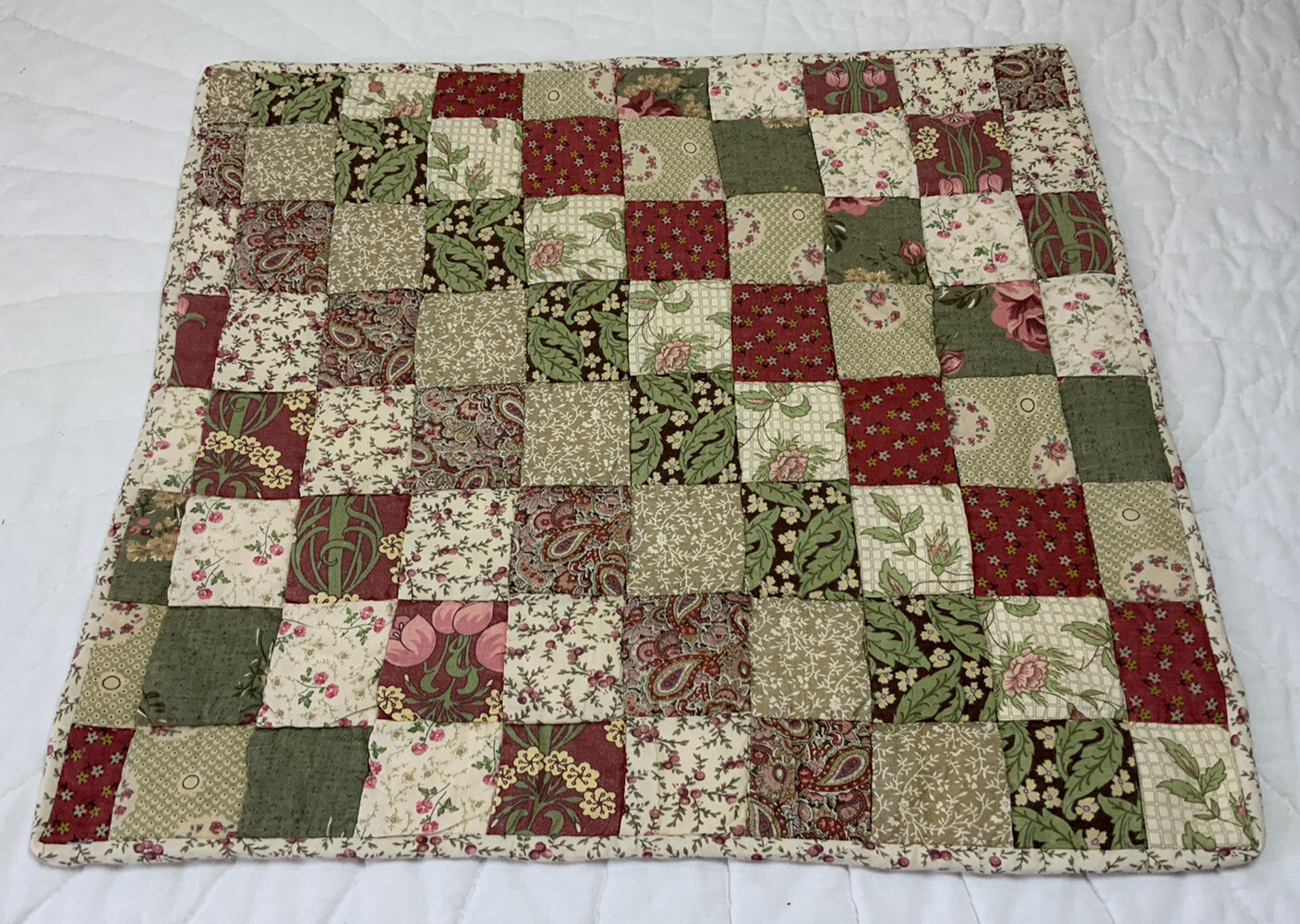 Patchwork Quilt Wall Hanging, Four Patch, Floral Calico Prints, Cotton, Rose