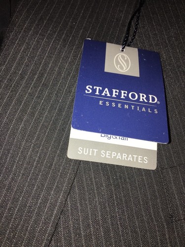 Stafford Big & Tall Charcoal Stripe Men Polyester Blend Sport Coat Blazer 56L - Picture 12 of 14