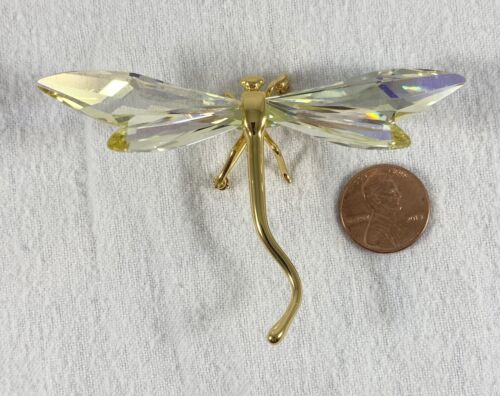 Daniel Swarovski Signed Sterling Silver Vermeil Crystal Dragonfly Brooch - Picture 2 of 6