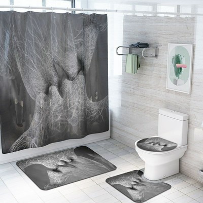 Japanese Plum Blossoms Shower Curtain Toilet Cover Rug Bath Mat Contour Rug Set