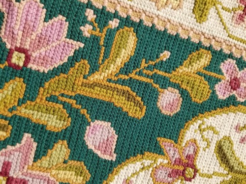 Vintage Handgenähter Arraiolos Wollteppich 66x41 cm - Bild 10 von 12