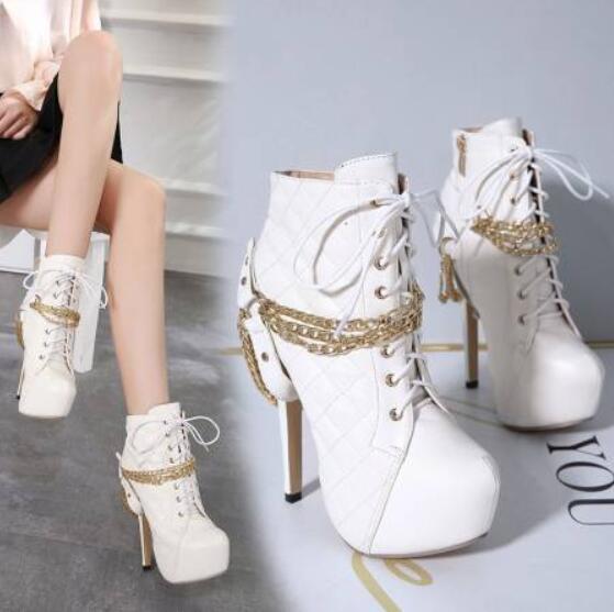 femmes Platform Pump Punk Sexy Chain Ankle bottes Stilettos High Heel chaussures femmes Platform Pump Punk Sexy Chain Ankle bottes Stilettos High Heel chaussures