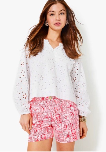 Lilly Pulitzer NWT 5" Gretchen High Rise Shorts Red Seaside Harbour $78 Size 14 - Picture 3 of 24