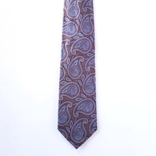 Michele Satori Rich Brown & Blue Print Men's 100% Silk Tie 3 1/2" x 66" - Picture 2 of 6