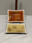 2 Vintage Gerte Hacker Enamel On Copper Dish Orange & Yellow Gold Starburst