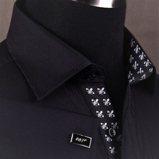 Mini Black Twill Stripe Formal Dress Shirt Mens Business Evening Dinner Fashion