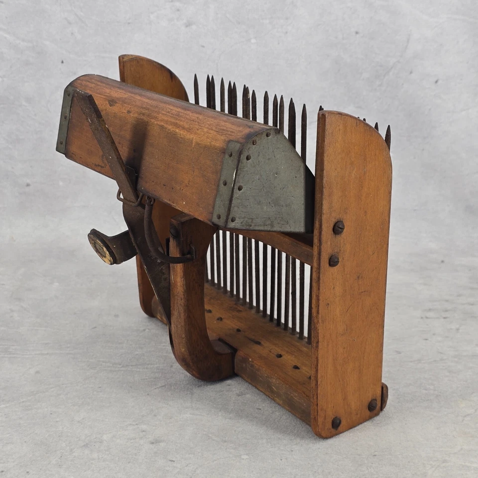 Antique Wooden Berry Picker Primitive Farm Tool with Wire Tines and Mesh Screen - Image 3 of 4